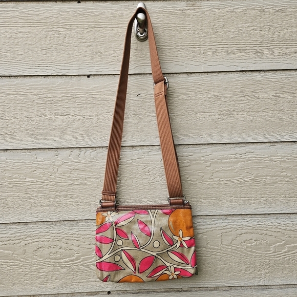 Fossil Key-Per coated canvas crossbody bag pink leaves orange fruit - Picture 4 of 8